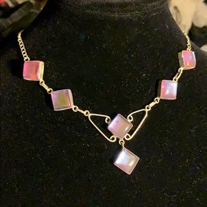 Pink Square Blown Glass in .925 Silver Necklace
